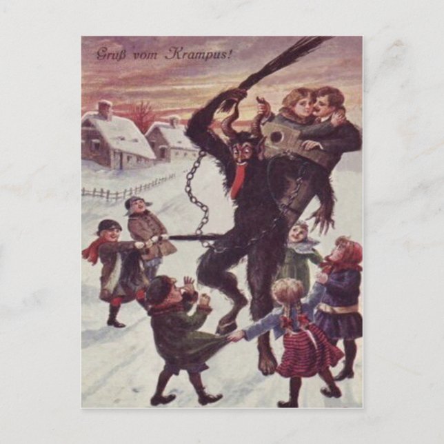 Carte Postale Krampus Punissant les enfants Neige (Devant)