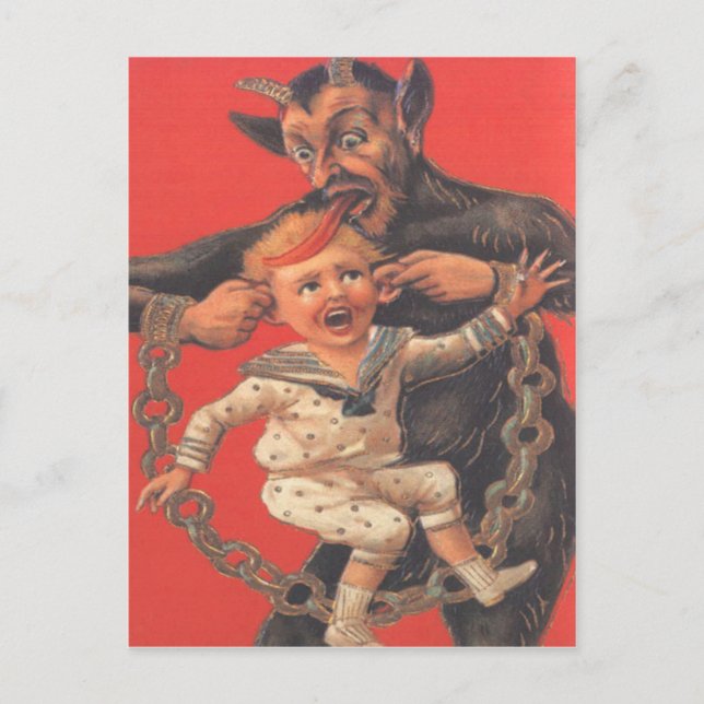 Carte Postale Krampus punissant un petit garçon (Devant)