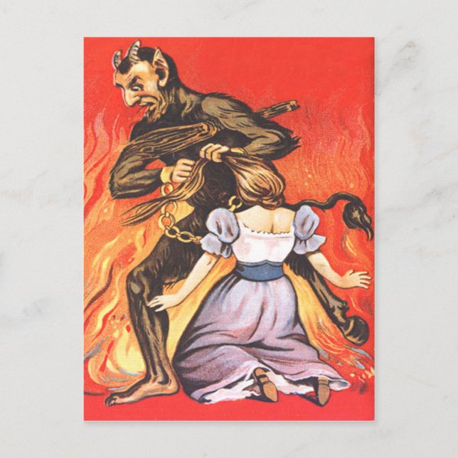 Carte Postale Krampus punissant une femme (Devant)