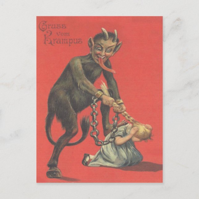 Carte Postale Krampus Punissant une Fille (Devant)