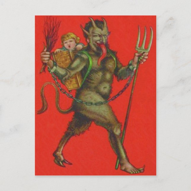 Carte Postale Krampus rouge Pitchforke Switch Kidnapping enfant (Devant)