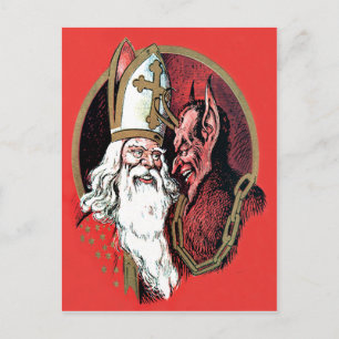 Carte Postale Krampus Saint Nicolas Rouge