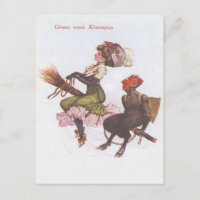 Krampus sur un balai avec une femme