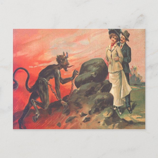 Carte Postale Krampus traquant un couple romantique (Devant)