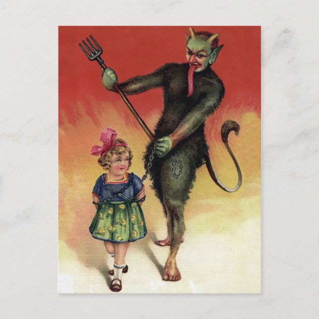 Carte Postale Krampus vintage avec fille (Devant)