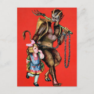 Carte Postale Krampus vintage avec petite fille