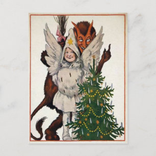 Carte Postale Krampus vintage et arbre