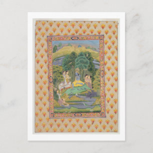 Carte Postale Krishna et les Gopis (gouache sur papier)