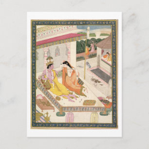 Carte Postale Krishna et Radha sur un lit dans un palais mogul,