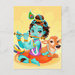 Carte Postale Krishna Indian God jouant de la flûte illustration