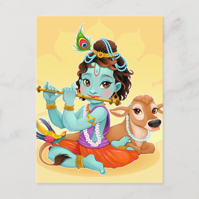 Carte Postale Krishna Indian God playing (Devant)