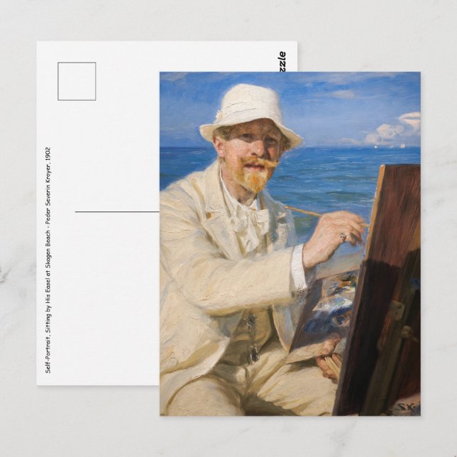 Carte Postale Kroyer - Autoportrait à la plage de Skagen (Devant / Derrière)