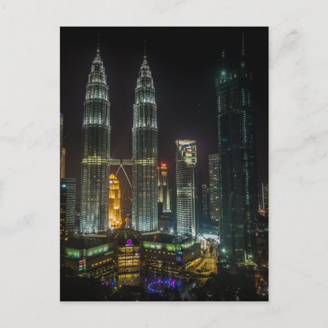 Carte Postale Kuala Lumpar Skyline La Nuit (Devant)