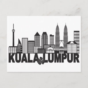 Carte Postale Kuala Lumpur City Skyline Texte noir et blanc