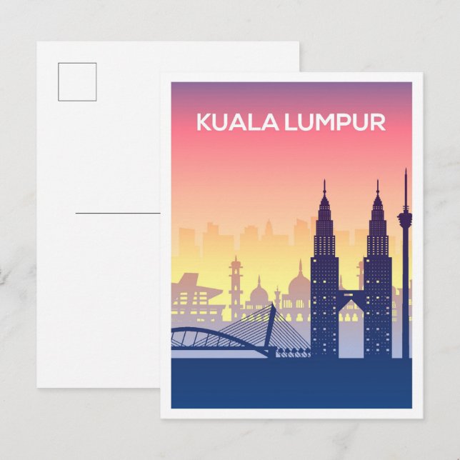 Carte Postale Kuala Lumpur Malaisie Illustration de voyage artis (Devant / Derrière)