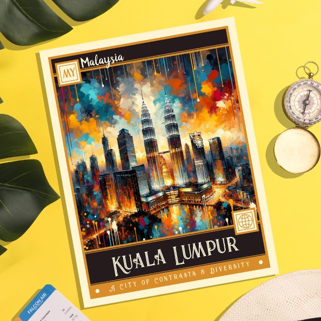 Carte Postale Kuala Lumpur, Malaisie | Peinture Vintage (Créateur téléchargé)