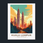 Carte Postale Kuala Lumpur Malaisie Travel Art Vintage<br><div class="desc">Kuala Lumpur design de voyage rétro. La ville abrite également des sites de l'époque coloniale britannique tels que la gare de Kuala Lumpur et le bâtiment Sultan Abdul Samad.</div>