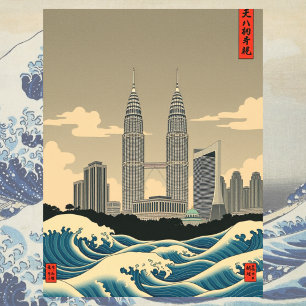 Carte Postale Kuala Lumpur Vintage Japon Style Skyline Vague