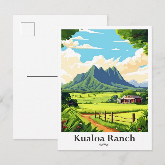 Carte Postale Kualoa Ranch Hawaii Illustration du portrait de vo (Devant / Derrière)