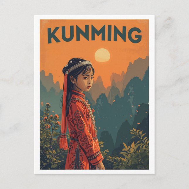 Carte Postale Kunming vintage, Chine Voyage (Devant)