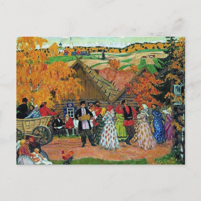 Carte Postale Kustodiev - Fête de village, (Devant)