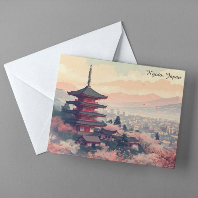 Carte Postale Kyoto Japan Cherry Blossom Temple Art –  Sapura  (Kyoto Japan Cherry Blossom Temple Art – Sapura Postcard)