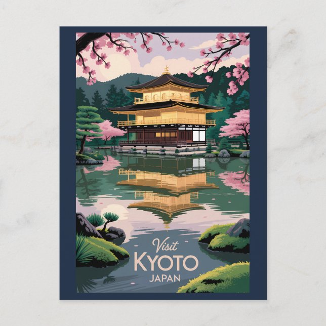 Carte Postale Kyoto Japan Kinkaku-ji Illustration Travel Art Vin (Devant)