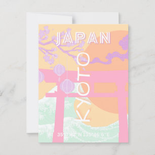 Carte Postale Kyoto Japan Travel Art, Orange Pastel Art