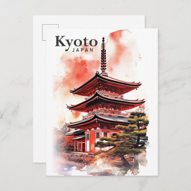 Carte Postale Kyoto Japon Aquarelle Peinture Voyage (Devant / Derrière)