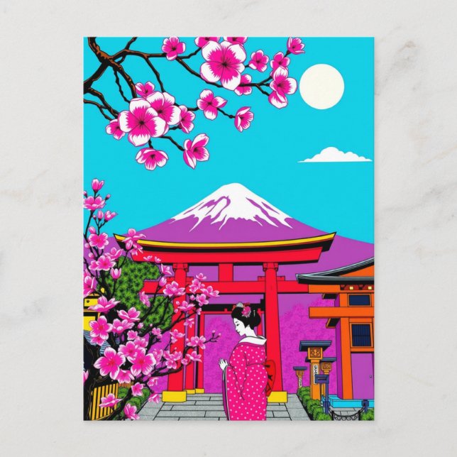 Carte Postale Kyoto, Japon Bright Geisha Art Travel (Devant)