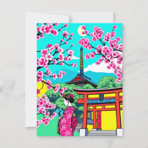 Carte Postale Kyoto, Japon Cherry Blossom Geisha Art Travel