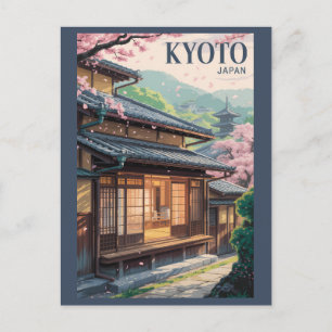 Carte Postale Kyoto Maison Japon Illustration Voyage Art Vintage