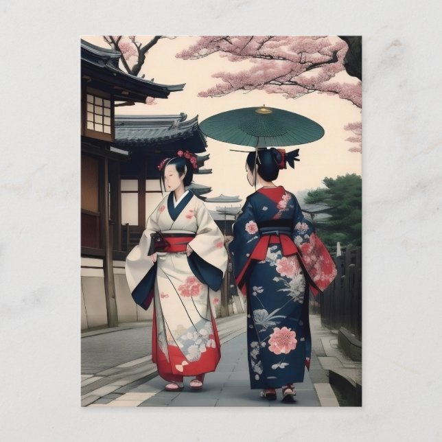 Carte Postale Kyoto Spring Walk Postcard – Kimono Scene (Devant)
