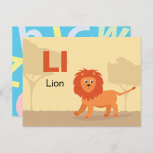 Carte Postale L est pour Lion - Alphabet Flash Card