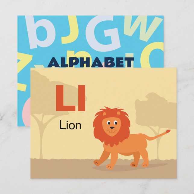 Carte Postale L est pour Lion - Alphabet Flash Card (Devant / Derrière)