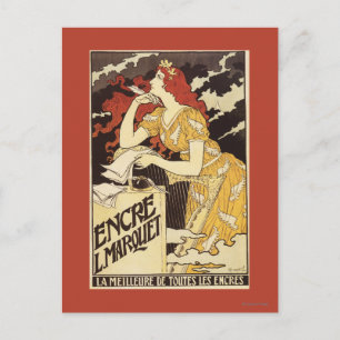Carte Postale L. Marquet Encre Femme aux Cheveux Roux & Harpe