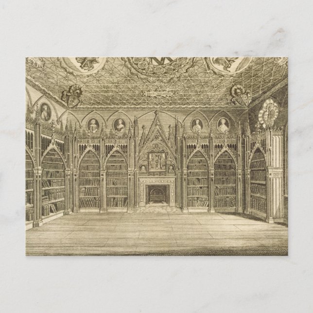 Carte Postale La Bibliothèque, gravée par Godfrey, de 'Descripti (Devant)