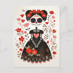 Carte Postale La Catrina avec Fleurs Jour Whimsical des Morts