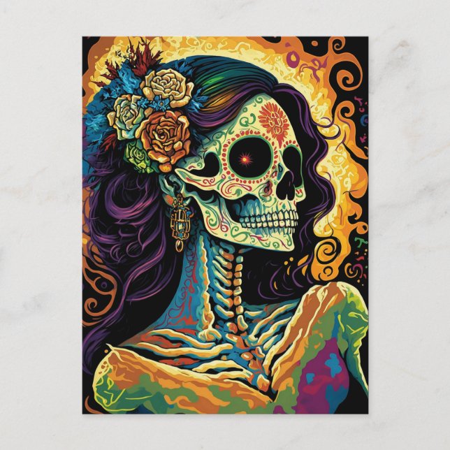 Carte Postale La Catrina Day of Dead Mexican Skeleton Art (Devant)