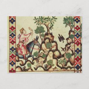 Carte Postale La chasse au faucon, extrait du manuscrit