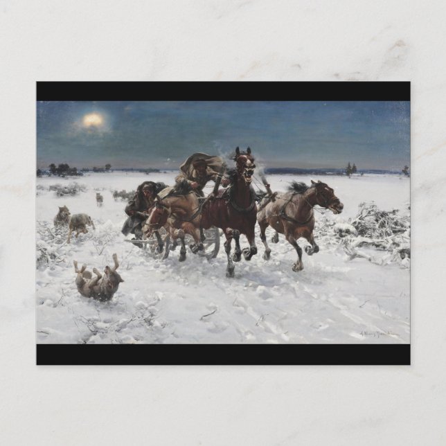 Carte Postale La chasse au loup dans la neige (Devant)