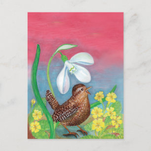 Carte Postale La chute de neige et l'oiseau brun convoquent le p