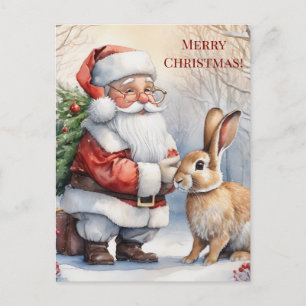 Carte Postale La clause vintage du Père Noël et son lapin le jou