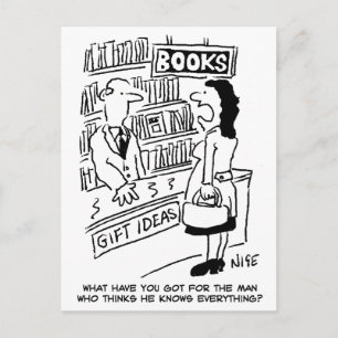 Carte Postale La cliente d'une librairie pose une question au li