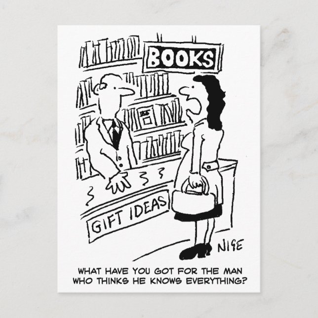 Carte Postale La cliente d'une librairie pose une question au li (Devant)