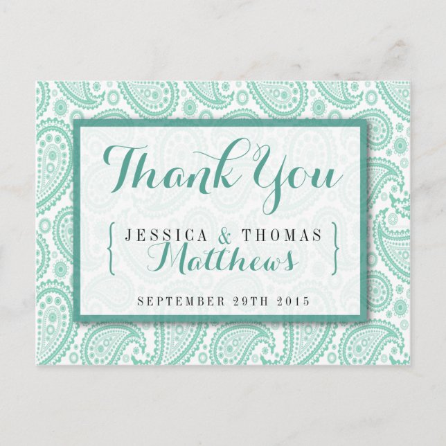 Carte Postale La collection Mariage moderne Paisley - Vert (Devant)