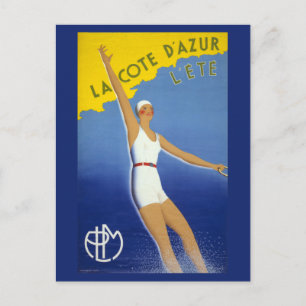 Carte Postale La Côte d'Azur l'ete Poster vintage restauré