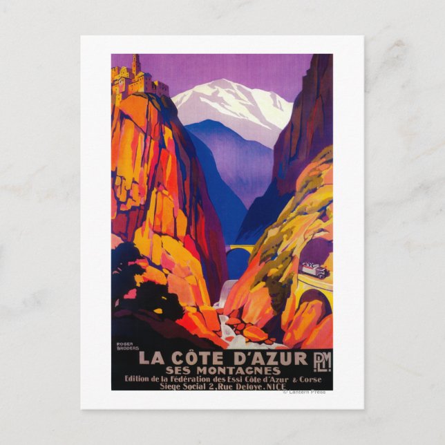 Carte Postale La Côte d'Azur Poster VintageEurope (Devant)