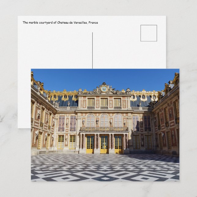 Carte Postale La cour de marbre du palais de Versailles, France (Devant / Derrière)