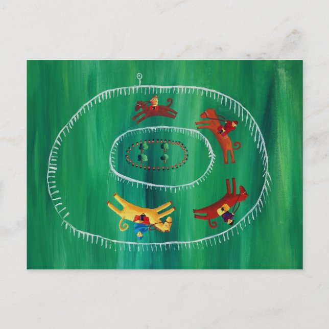 Carte Postale La course de chevaux Peinture acrylique d'art cont (Devant)